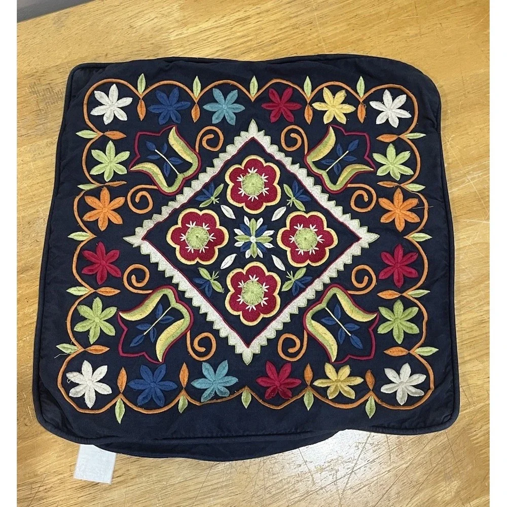 Pottery Barn Romanian Heavily Embroidered Pillow‎ Cover 17x17
